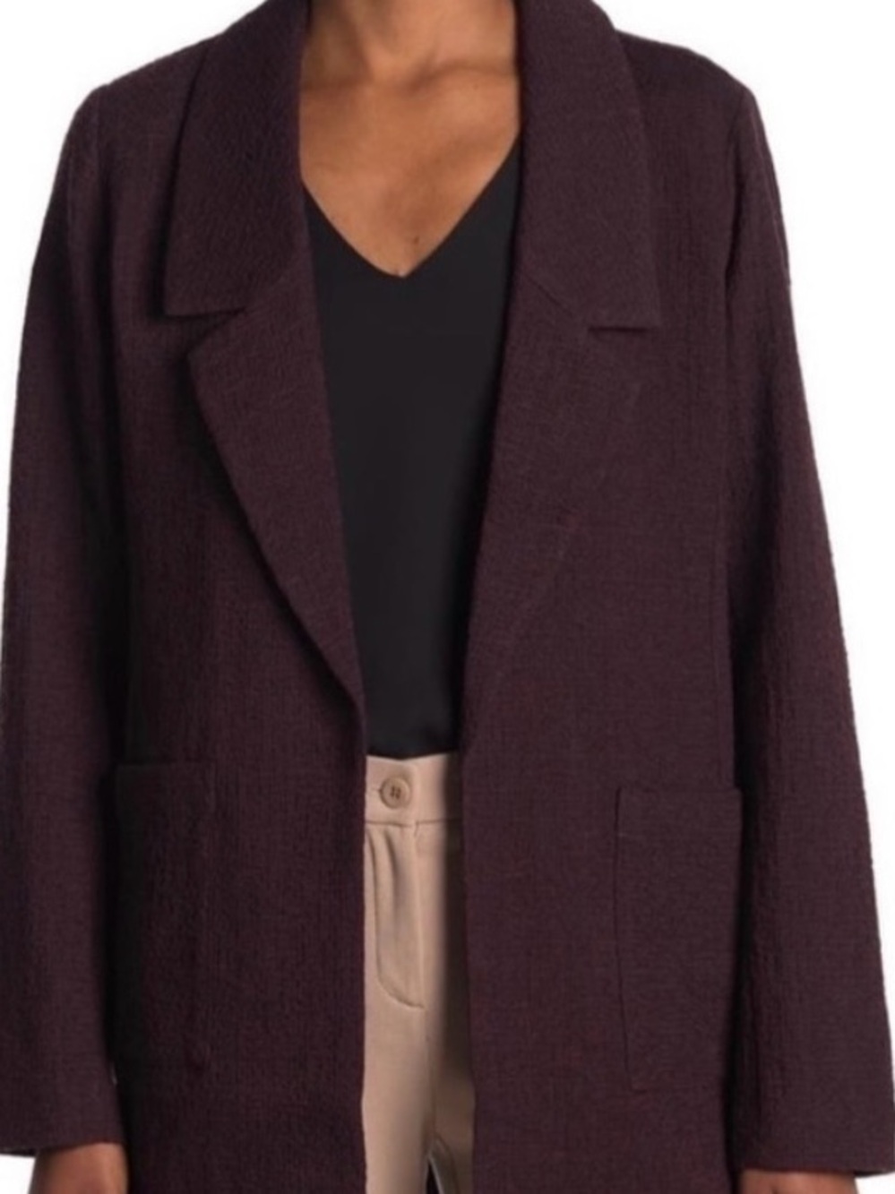 Eileen Fisher Casis Maroon Open Blazer Front Pockets Size S